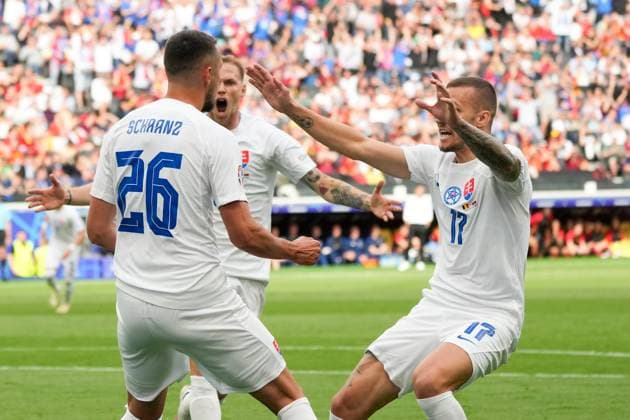celebrate the goal, goal celebration for 0 1 Ivan Schranz Slovakia, Slovakia, 26 Frankfurt 17 06 2024 Belgium vs Slovakia, EURO2024 M9, Group E, EM Arena Frankfurt