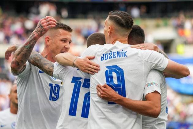 celebrate the goal, goal celebration for 0 1 Ivan Schranz Slovakia, Slovakia, 26 Frankfurt 17 06 2024 Belgium vs Slovakia, EURO2024 M9, Group E, EM Arena Frankfurt
