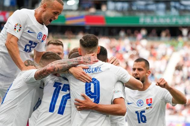 celebrate the goal, goal celebration for 0 1 Ivan Schranz Slovakia, Slovakia, 26 Frankfurt 17 06 2024 Belgium vs Slovakia, EURO2024 M9, Group E, EM Arena Frankfurt