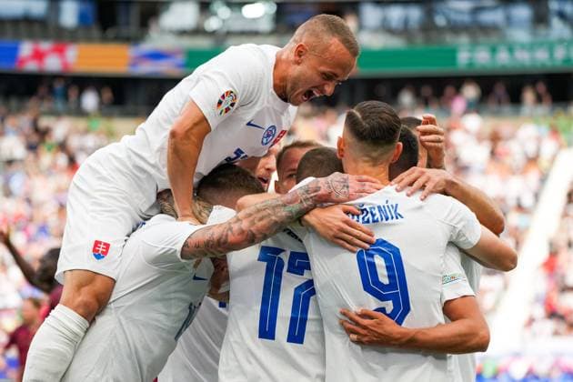 celebrate the goal, goal celebration for 0 1 Ivan Schranz Slovakia, Slovakia, 26 Frankfurt 17 06 2024 Belgium vs Slovakia, EURO2024 M9, Group E, EM Arena Frankfurt