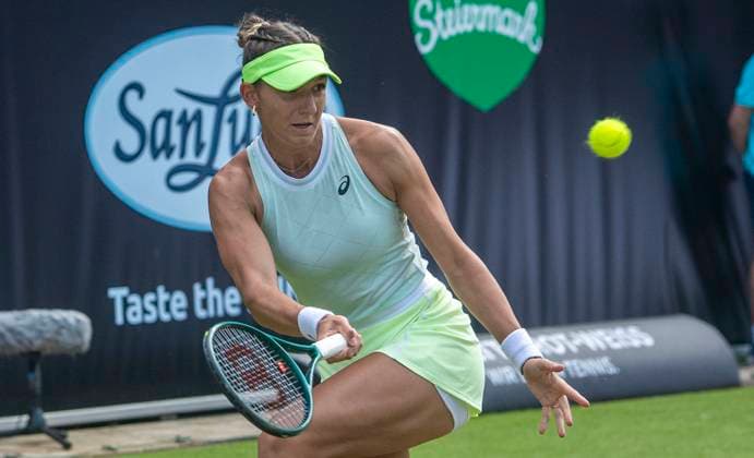 17 06 2024, WTA 500, Tennis, Women, ecotrans Ladies Open 2024, Berlin, 1 round, Singles, Marketa Vondrousova Czech Republic Rebeka Masarova Spain Rebeka Masarova Spain Berlin Steffi Graf Stadion Berlin Germany