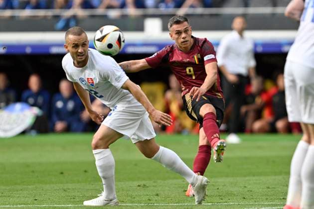 Belgium v Slovakia Group E - UEFA EURO, EM, Europameisterschaft,Fussball 2024 FRANKFURT AM MAIN, GERMANY - JUNE 17 : Trossard Leandro forward of Belgium during the UEFA EURO 2024 European Football Championship tournament group E stage match between Belgium and Slovakia at Frankfurt Arena on June 17, 2024 in Frankfurt am Main, Germany, 17 06 2024 Frankfurt am Main Germany  Copyright: xDhax