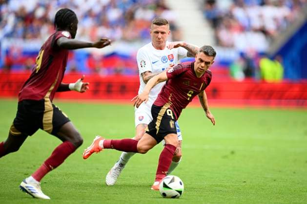 Belgium v Slovakia Group E - UEFA EURO, EM, Europameisterschaft,Fussball 2024 FRANKFURT AM MAIN, GERMANY - JUNE 17 : Trossard Leandro forward of Belgium during the UEFA EURO 2024 European Football Championship tournament group E stage match between Belgium and Slovakia at Frankfurt Arena on June 17, 2024 in Frankfurt am Main, Germany, 17 06 2024 Frankfurt am Main Germany  Copyright: xVincentxKalutx