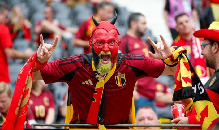 In the picture Belgium, Belgium, Fans, Support, Cheering 17 06 2024, Belgium vs Slovakia, European Championship 2024, 1 Matchday, Germany, Frankfurt am Main, Deutsche Bank Park, DFL REGULATES PROHIBIT ANY USE OF PHOTOGRAPHS AS IMAGE SEQUENCES AND OR QUASI VIDEO Copyright: HMBxMedia xJulienxBecker