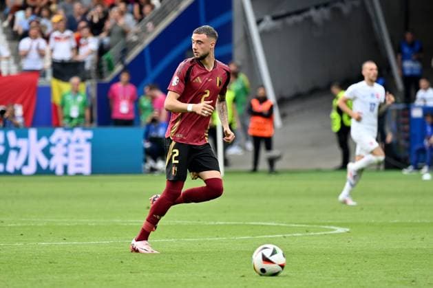 17 06 2024, xjrdrx, Football EM 2024, Belgium Slovakia emspor, v l Zeno Debast Belgium DFL DFB REGULATIONS PROHIBIT ANY USE OF PHOTOGRAPHS as IMAGE SEQUENCES and or QUASI VIDEO Frankfurt