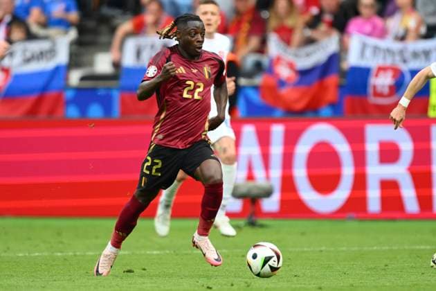 Belgium v Slovakia Group E - UEFA EURO, EM, Europameisterschaft,Fussball 2024 FRANKFURT AM MAIN, GERMANY - JUNE 17 : Doku Jeremy forward of Belgium during the UEFA EURO 2024 European Football Championship tournament group E stage match between Belgium and Slovakia at Frankfurt Arena on June 17, 2024 in Frankfurt am Main, Germany, 17 06 2024 Frankfurt am Main Germany  Copyright: xVincentxKalutx