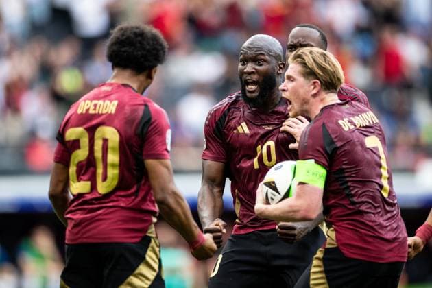 UEFA EURO 2024 Belgium Slovakia 17 06 2024 Belgium celebrating after the goal, Romelu Lukaku Belgium, 10 UEFA EURO 2024 Belgium Slovakia Frankfurt Arena, Frankfurt am Main 17 06 2024 Copyright: xBEAUTIFULxSPORTS Buriakovx