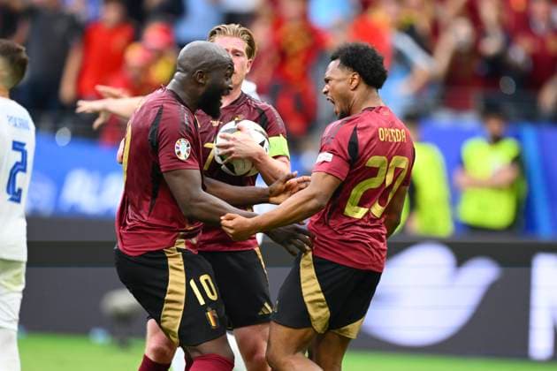 Belgium v Slovakia Group E - UEFA EURO, EM, Europameisterschaft,Fussball 2024 FRANKFURT AM MAIN, GERMANY - JUNE 17 : Lukaku Romelu forward of Belgium celebrates scoring a goal (but goal cancelled) during the UEFA EURO 2024 European Football Championship tournament group E stage match between Belgium and Slovakia at Frankfurt Arena on June 17, 2024 in Frankfurt am Main, Germany, 17 06 2024 Frankfurt am Main Germany  Copyright: xVincentxKalutx