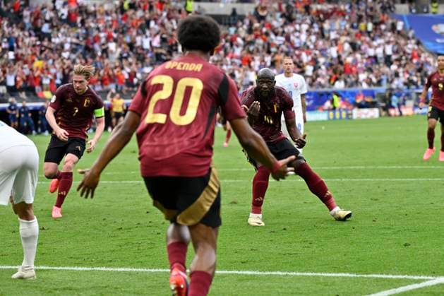 Belgium v Slovakia Group E - UEFA EURO, EM, Europameisterschaft,Fussball 2024 FRANKFURT AM MAIN, GERMANY - JUNE 17 : Lukaku Romelu forward of Belgium celebrates scoring a goal (but goal cancelled) during the UEFA EURO 2024 European Football Championship tournament group E stage match between Belgium and Slovakia at Frankfurt Arena on June 17, 2024 in Frankfurt am Main, Germany, 17 06 2024 Frankfurt am Main Germany  Copyright: xDhax