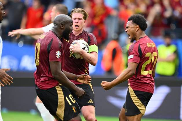 Belgium v Slovakia Group E - UEFA EURO, EM, Europameisterschaft,Fussball 2024 FRANKFURT AM MAIN, GERMANY - JUNE 17 : Lukaku Romelu forward of Belgium celebrates scoring a goal (but goal cancelled) during the UEFA EURO 2024 European Football Championship tournament group E stage match between Belgium and Slovakia at Frankfurt Arena on June 17, 2024 in Frankfurt am Main, Germany, 17 06 2024 Frankfurt am Main Germany  Copyright: xVincentxKalutx