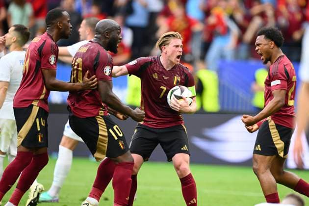 Belgium v Slovakia Group E - UEFA EURO, EM, Europameisterschaft,Fussball 2024 FRANKFURT AM MAIN, GERMANY - JUNE 17 : Lukaku Romelu forward of Belgium celebrates scoring a goal (but goal cancelled) during the UEFA EURO 2024 European Football Championship tournament group E stage match between Belgium and Slovakia at Frankfurt Arena on June 17, 2024 in Frankfurt am Main, Germany, 17 06 2024 Frankfurt am Main Germany  Copyright: xVincentxKalutx