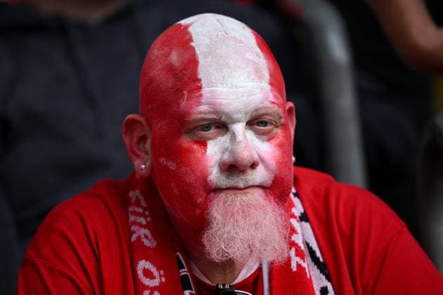 Fußball EURO 2024 Austria - France 8709824 17.06.2024 An Austria supporter wears make-up in his team colours ahead of the UEFA EURO, EM, Europameisterschaft,Fussball 2024 Group D soccer match between Austria and France at the Duesseldorf Arena in Duesseldorf, Germany. Alexey Filippov Sputnik Dusseldorf Germany  Copyright: xAlexeyxFilippovx