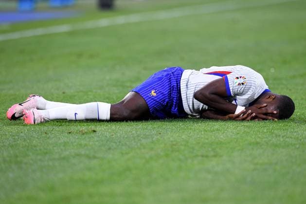Soccer UEFA EURO 2024 Group Stage 1 Matchday Austria France on 17 06 2024 at Düsseldorf Arena in Düsseldorf Marcus Thuram France injured on the ground Injury xRx