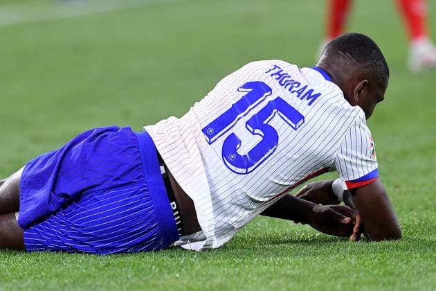 Soccer UEFA EURO 2024 Group Stage 1 Matchday Austria France on 17 06 2024 at Düsseldorf Arena in Düsseldorf Marcus Thuram France injured on the ground Injury xRx