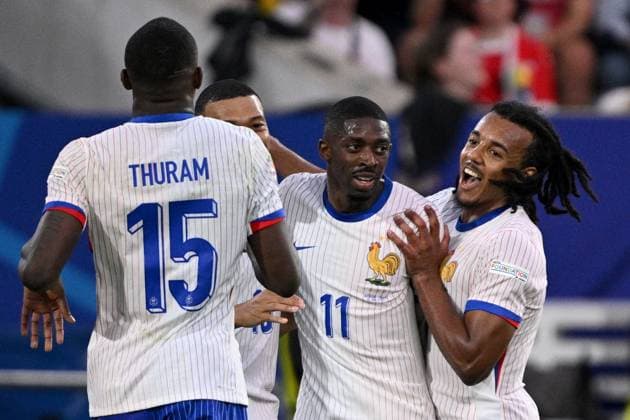 Fußball EURO 2024 Austria - France 8709861 17.06.2024 France s Ousmane Dembele and France s Marcus Thuram celebrate the team s first goal during the UEFA EURO, EM, Europameisterschaft,Fussball 2024 Group D soccer match between Austria and France at the Duesseldorf Arena in Duesseldorf, Germany. Alexey Filippov Sputnik Dusseldorf Germany  Copyright: xAlexeyxFilippovx