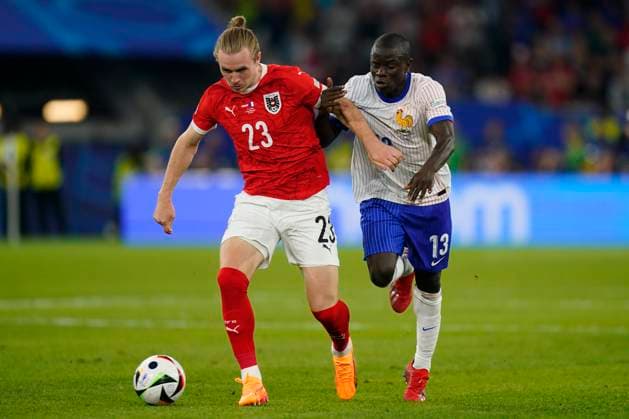 GER: Austria v France. UEFA EURO, EM, Europameisterschaft,Fussball 2024 Patrick Wimmer of Austria and N Golo Kante of France during the UEFA Euro 2024 match between Austria and France, Group D date 1, played at Dusseldorf Arena on June 17, 2024 in Düsseldorf, Germany. kpng Copyright: xSergioxRuizx xPRESSINPHOTOx PS_240617_AUS_FRA_556