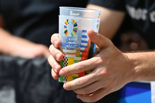 Beer cup,deposit cup,beer,beer price group phase group C Romania ROU Ukraine UKR 3 0, on 17 06 2024 Football Arena Munich, Football UEFA EURO 2024 GERMANY from 14 06 2024 14 07 2024