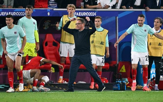 Football, European Championship, EURO 2024, Group D, Merkur Spiel Arena Düsseldorf Austria France 0 1 National coach Ralf Rangnick AUT Action