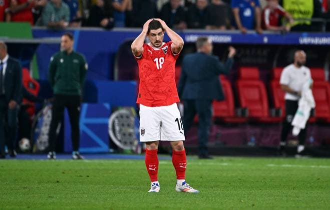 Football, European Championship, EURO 2024, Group D, Merkur Spiel Arena Düsseldorf Austria France 0 1 Romano Schmid AUT disappointed after the end of the match Disappointment, frustration, action