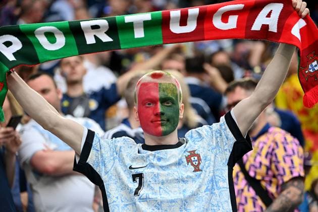 14 06 2024, xjrdrx, European Football Championship 2024, Germany Scotland emspor, v l emotions, fans, atmosphere, flags, logo, Portugal, spectators, Christiano Ronaldo Green Red DFL DFB REGULATIONS PROHIBIT ANY USE OF PHOTOGRAPHS as IMAGE SEQUENCES and or QUASI VIDEO Munich