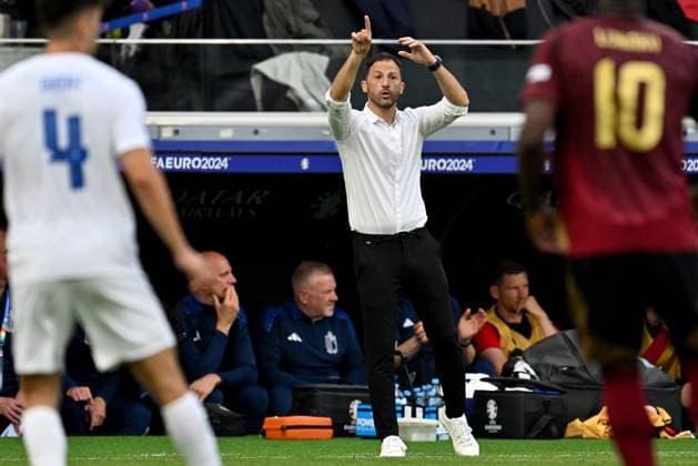 240617 EURO2024 BELGIUM VS SLOVAKIA Coach Domenico Tedesco of Belgium pictured during a soccer game between the national teams of Belgium, called the Red Devils and Slovakia on the first matchday in Group E in the group stage of the UEFA EURO, EM, Europameisterschaft,Fussball 2024 tournament , on Monday 17 June 2024 in Frankfurt , Germany . PHOTO SPORTPIX David Catry FRANKFURT GERMANY  Copyright: xx 464232