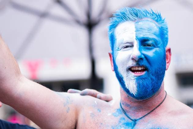 14 06 2024 Football, European Championship 2024 in Germany, fans in Munich Germany Scotland A Scottish fan with make-up on Marienplatz in Munich Munich Bavaria Germany Marienplatz