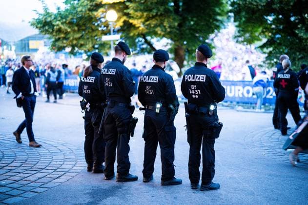 14 06 2024 Football, European Championship 2024 in Germany, Public Viewing Munich Germany Scotland Police officers in the Munich fan zone in the Olympic Park Munich Bavaria Germany Olympic Park