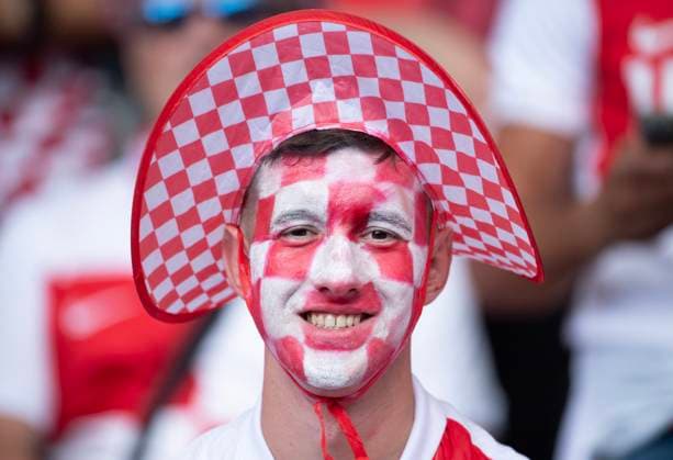 Spain v Croatia: Group B - UEFA EURO, EM, Europameisterschaft,Fussball 2024 BERLIN, GERMANY - JUNE 15: A face painted fan of Croatia shows support for their team during the UEFA EURO 2024 group stage match between Spain and Croatia at Olympiastadion on June 15, 2024 in Berlin, Germany. (Photo by Joe Prior Visionhaus via ) Berlin Olympiastadion Berlin Germany Copyright: xVisionhausx 776079079