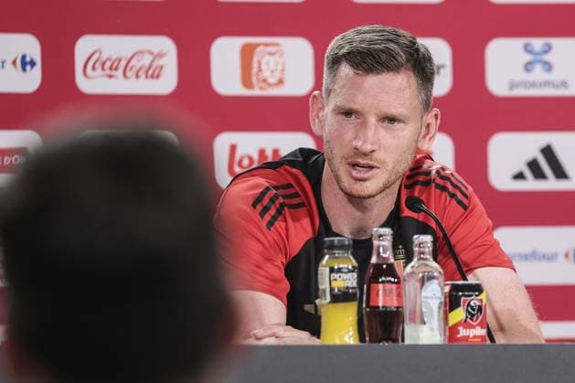 Belgium s Jan Vertonghen pictured during a press conference, PK, Pressekonferenz of Belgian national soccer team Red Devils, Tuesday 18 June 2024 at their base camp in Freiberg am Neckar, Germany, during the UEFA EURO, EM, Europameisterschaft,Fussball 2024 European Soccer Championships. The Red Devils play in Group E at the Euro 2024 European Championships in Germany. BRUNOxFAHY  x94792770x