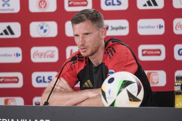 Belgium s Jan Vertonghen pictured during a press conference, PK, Pressekonferenz of Belgian national soccer team Red Devils, Tuesday 18 June 2024 at their base camp in Freiberg am Neckar, Germany, during the UEFA EURO, EM, Europameisterschaft,Fussball 2024 European Soccer Championships. The Red Devils play in Group E at the Euro 2024 European Championships in Germany. BRUNOxFAHY  x94792792x