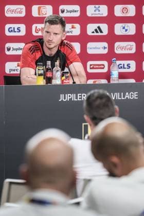Belgium s Jan Vertonghen pictured during a press conference, PK, Pressekonferenz of Belgian national soccer team Red Devils, Tuesday 18 June 2024 at their base camp in Freiberg am Neckar, Germany, during the UEFA EURO, EM, Europameisterschaft,Fussball 2024 European Soccer Championships. The Red Devils play in Group E at the Euro 2024 European Championships in Germany. BRUNOxFAHY  x94792795x