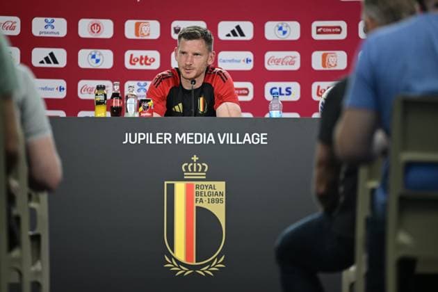 Belgium Media Activities - UEFA EURO, EM, Europameisterschaft,Fussball 2024 18 06 2024 FREIBERG AM NECKA, GERMANY - JUNE 18 : Vertonghen Jan defender of Belgium talking to the press during a press conference, PK, Pressekonferenz of the Belgian Red Devils at the UEFA EURO 2024 European Football Championship tournament on June 18, 2024 in Freiberg am Necka, Germany, 18 06 2024 Freiberg am Necka Germany  Copyright: xPeterxDexVoechtx