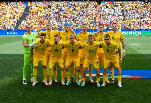17 06 2024, Football UEFA EURO 2024, Preliminary round, Match 10, Romania Ukraine, in the Football Arena Munich Team photo, Goalkeeper Florin Nita Romania , Radu Dragusin Romania , Andrei Ratiu Romania , Denis Dragus Romania , Dennis Man Romania , Andrei Burca Romania , Florinel Coman Romania , Razvan Marin Romania , Nicusor Bancu Romania , Nicolae Stanciu Romania , Marius Marin Romania