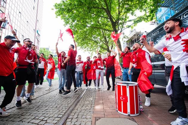 18 06 2024 Football, European Championship 2024 in Germany, fans in Dortmund Turkey Georgia Turkish fans in the city center at lunchtime before the match
