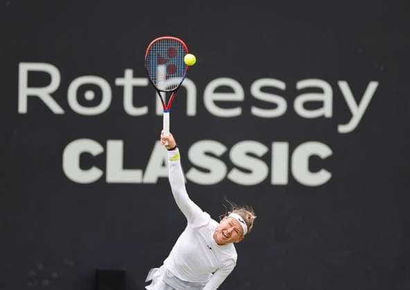 18th June 2024; Edgbaston Priory Club, Birmingham, England: Rothesay Tennis Classic Birmingham, Day 2; Marie Bouzkova (CZE) serves in her womens singles match against Heather Watson (GBR)  ActionPlus12656302 RogerxEvans