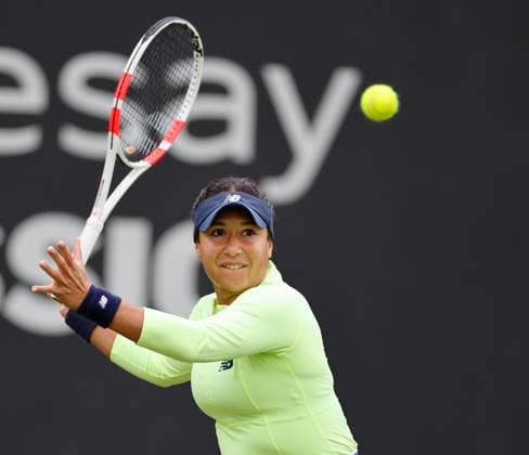 18th June 2024; Edgbaston Priory Club, Birmingham, England: Rothesay Tennis Classic Birmingham, Day 2; Heather Watson (GBR) in her womens singles match against Marie Bouzkova (CZE)  ActionPlus12656313 RogerxEvans