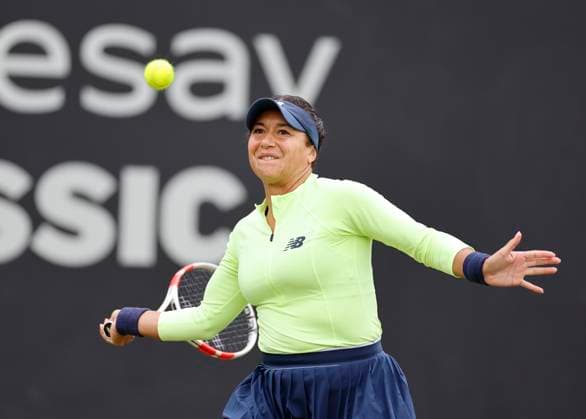 18th June 2024; Edgbaston Priory Club, Birmingham, England: Rothesay Tennis Classic Birmingham, Day 2; Heather Watson (GBR) in her womens singles match against Marie Bouzkova (CZE)  ActionPlus12656314 RogerxEvans