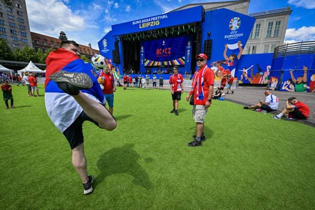 Czech football fans in action prior to Czech Republic vs. Portugal match within the European Football Championships, Leipzig, Germany, June 18, 2024. (CTKxPhoto VitxSimanek) CTKPhotoP2024061805334  CTKPhotoP2024061805334