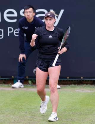 18th June 2024; Edgbaston Priory Club, Birmingham, England: Rothesay Tennis Classic Birmingham, Day 2; Amelia Rajecki (GBR) fist pumps her team in her womens singles match against Diana Shnaider  ActionPlus12656347 RogerxEvans