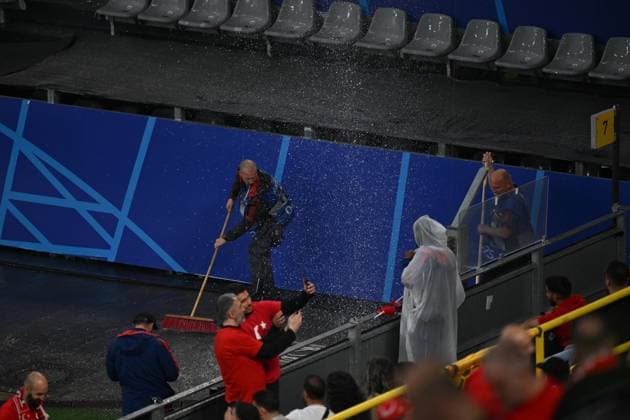 GER, EURO 2024, Group F, Turkey Tur vs Georgia GEO 18 06 2024, BVB Stadium Dortmund, Dortmund, GER, EURO 2024, Group F, Turkey Tur vs Georgia GEO In the picture Torrential rain over the stadium in Dortmund Heavy rain Weather radar Thunderstorms nordphotoxGmbHxx xDenkinger nph00015