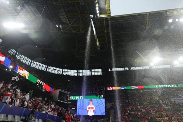 A general view as the rain pours down Turkiye v Georgia, UEFA European Championship, EM, Europameisterschaft 2024, Group F, Football, BVB Stadion, Dortmund, Germany, 18 Jun 2024 EDITORIAL USE ONLY No use with unauthorised audio, video, data, fixture lists, club league logos or live services. Online in-match use limited to 120 images, no video emulation. No use in betting, games or single club league player publications. Copyright: xPaulxCurrie Shutterstockx 14543470v