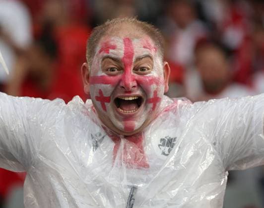 A Georgia fan in the stands Turkiye v Georgia, UEFA European Championship, EM, Europameisterschaft 2024, Group F, Football, BVB Stadion, Dortmund, Germany, 18 Jun 2024 EDITORIAL USE ONLY No use with unauthorised audio, video, data, fixture lists, club league logos or live services. Online in-match use limited to 120 images, no video emulation. No use in betting, games or single club league player publications. Copyright: xPaulxCurrie Shutterstockx 14543470ab