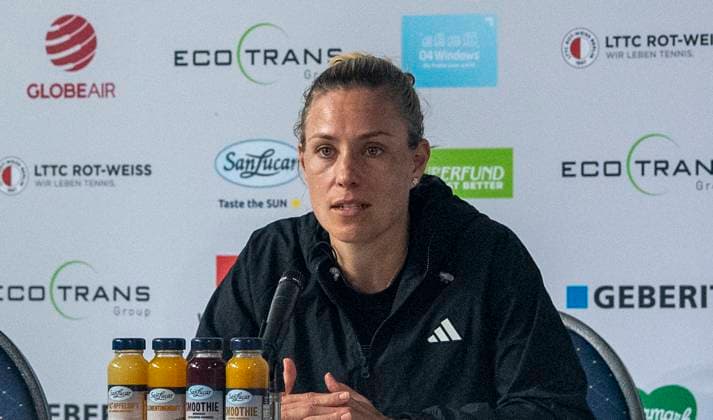 18 06 2024, WTA 500, Tennis, Women, ecotrans Ladies Open 2024, Berlin, Singles, 1 round, Angelique Kerber Germany Linda Noskova Czech Republic Angelique Kerber Germany at the press conference after the match Berlin Steffi Graf Stadium Berlin Germany