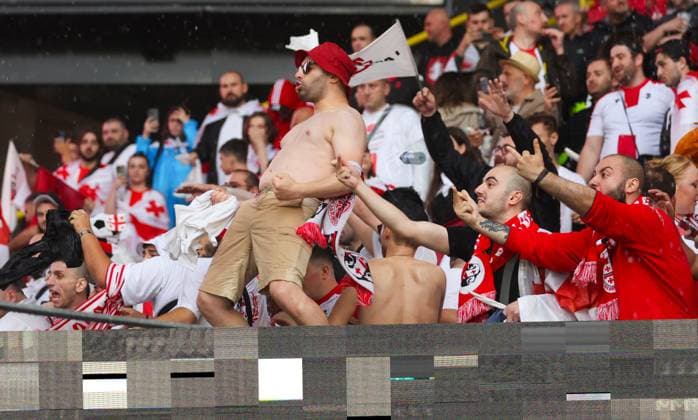 Trouble breaks out between fans in the stands ahead of kick off Turkiye v Georgia, UEFA European Championship, EM, Europameisterschaft 2024, Group F, Football, BVB Stadion, Dortmund, Germany, 18 Jun 2024 EDITORIAL USE ONLY No use with unauthorised audio, video, data, fixture lists, club league logos or live services. Online in-match use limited to 120 images, no video emulation. No use in betting, games or single club league player publications. Copyright: xPaulxCurrie Shutterstockx 14543470am
