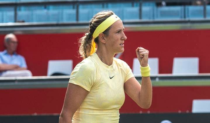 18 06 2024, WTA 500, Tennis, Women, ecotrans Ladies Open 2024, Berlin, Singles, 1 Round, Victoria Azarenka Belarus Maria Sakkari Greece Victoria Azarenka Belarus cheers Berlin Steffi Graf Stadium Berlin Germany