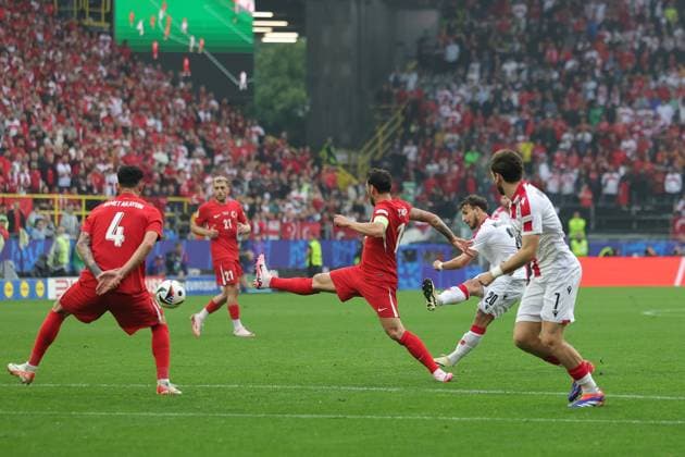 Turkey v Georgia Euro 2024 18 06 2024. Group F Anzor Mekvabishvili of Georgia shoots towards the goal during the Euro 2024 match between Turkey and Georgia at BVB Stadion, Dortmund, Germany on 18 June 2024. Dortmund BVB Stadion Greater London Germany Editorial use only , Copyright: xNigelxKeenex PSI-19820-0005