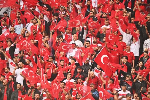 Germany Soccer Euro 2024 Turkey - Georgia 8710735 18.06.2024 Turkey supporters cheer ahead of the UEFA EURO, EM, Europameisterschaft,Fussball 2024 Group F soccer match between Turkey and Georgia at the BVB Stadion in Dortmund, Germany. Alexey Filippov Sputnik Dortmund Germany  Copyright: xAlexeyxFilippovx