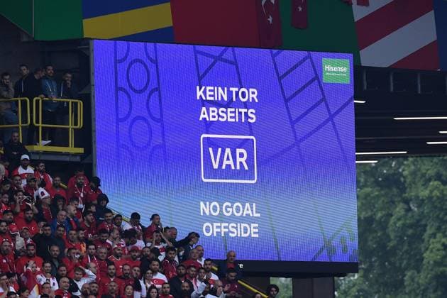 Soccer UEFA EURO 2024 Group stage 1 Matchday Turkey Georgia on 18 06 2024 at BVB Stadion Dortmund in Dortmund Scoreboard Video wall Video assist Video evidence VAR No goal Offside xRx
