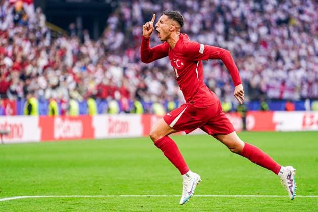 2024-06-18 Turkiye v Georgia - Group F - UEFA EURO, EM, Europameisterschaft,Fussball 2024 DORTMUND, GERMANY - JUNE 18: Mert Muldur of Turkiye celebrates after scoring his teams first goal during the Group F - UEFA EURO 2024 match between Turkiye and Georgia at BVB Stadion Dortmund on June 18, 2024 in Dortmund, Germany. (Photo by Joris Verwijst BSR Agency) Dortmund Germany Content not available for redistribution in The Netherlands directly or indirectly through any third parties. Copyright: xBSRxAgencyx