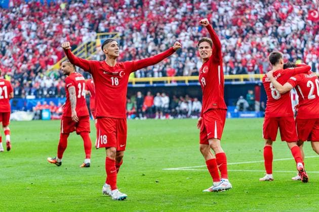 Goal for 1 0 by Mert Muelduer Turkey, 18 here Arda Gueler Turkey, 8 Turkey vs Georgia, Men, Football, Matchday 1, EURO 2024, 18 06 2024, European Championship, Group F Turkey vs Georgia, Men, Football, Matchday 1, EURO 2024, 18 06 2024, European Championship, Group F Dortmund Copyright: xEibner-Pressefoto BahhoxKarax EP_TUR